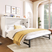 DESMIU Letto a scomparsa 140 × 200 cm 2 posti con USB, Type-C, cassetto e ripiano, senza materasso, beige