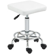 Sgabello Girevole Regolabile con Seduta Imbottita, Poggiapiedi e Ruote ¨C Minimal ¨C 34x34x50-66 cm Bianco