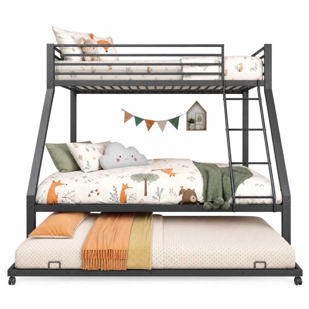 Letto a castello in metallo 90x200 e 140x200 cm con letto estraibile 90x190 cm; nero