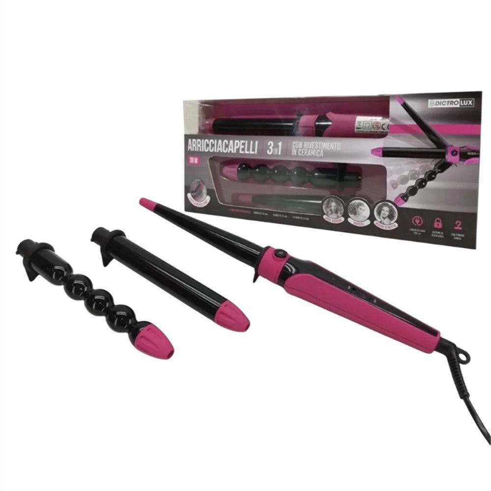 Trade Shop - Piastra Arricciacapelli 3 In 1 Set Multifunzione Accessori 38w Rivestimento In Ceramica -