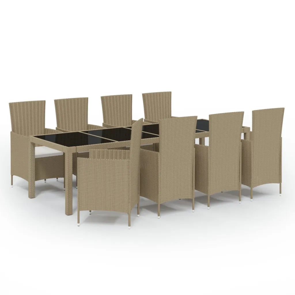 Set da Pranzo da Giardino 9 pz con Cuscini in Polyrattan Beige cod mxl 35825