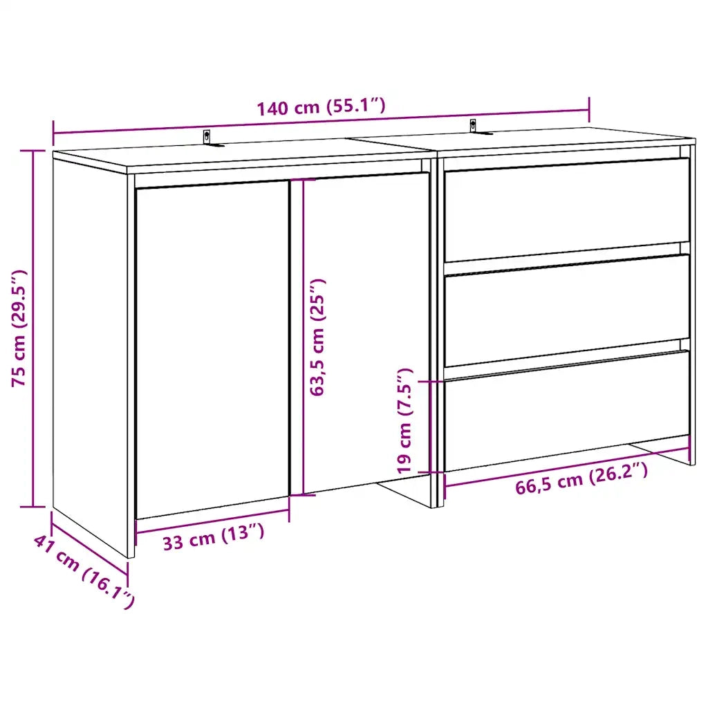 Credenza 2 pz Legno Antico in Legno Multistrato 3329177