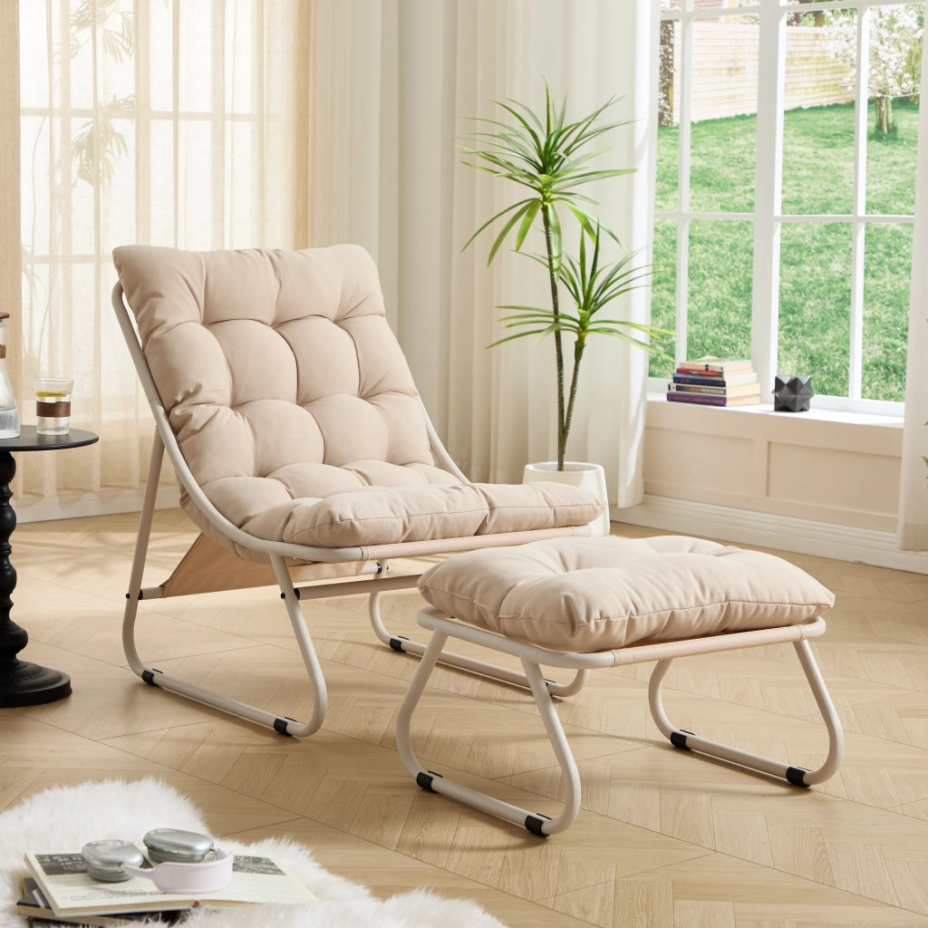 SEDIA lounge con pouf 65x78x86 cm beige in acciaio