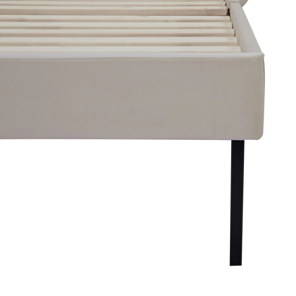 Letto Singolo Porvoo 90x200 cm Testiera Imbottita Rivestimento in Velluto - Beige [en.casa]