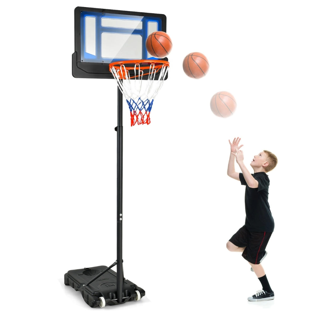 Canestro per bambini regolabile in altezza con incavo per pallone, Canestro basket portatile con ruote Blu-Ricreazione outdoor