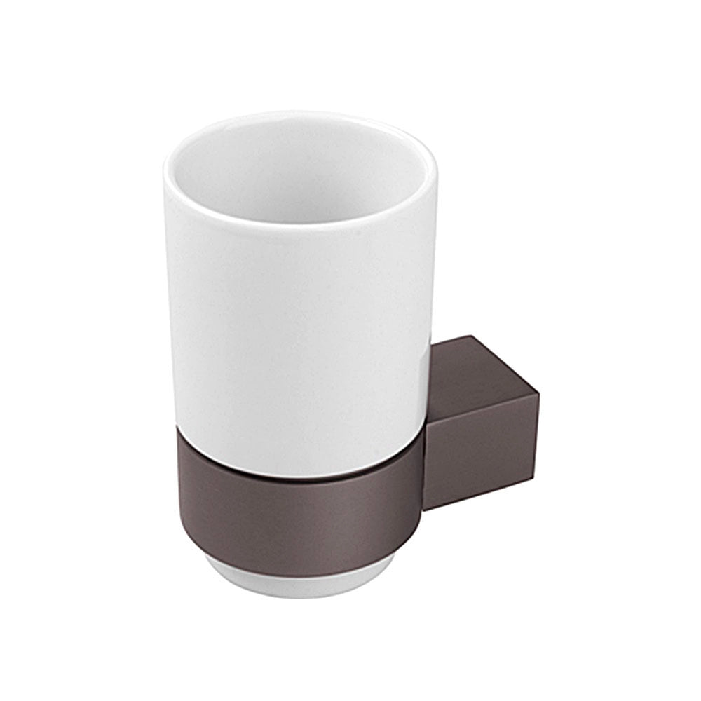 Bicchiere porta spazzolini a muro in acciaio grigio dal design moderno