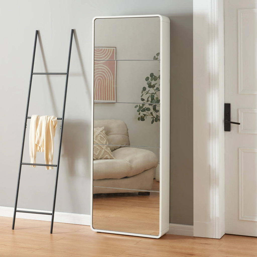 Scarpiera Aure con Ante a Specchio e 5 Contenitori Ribaltabili 180 x 63 x 24 cm Bianco [en.casa]