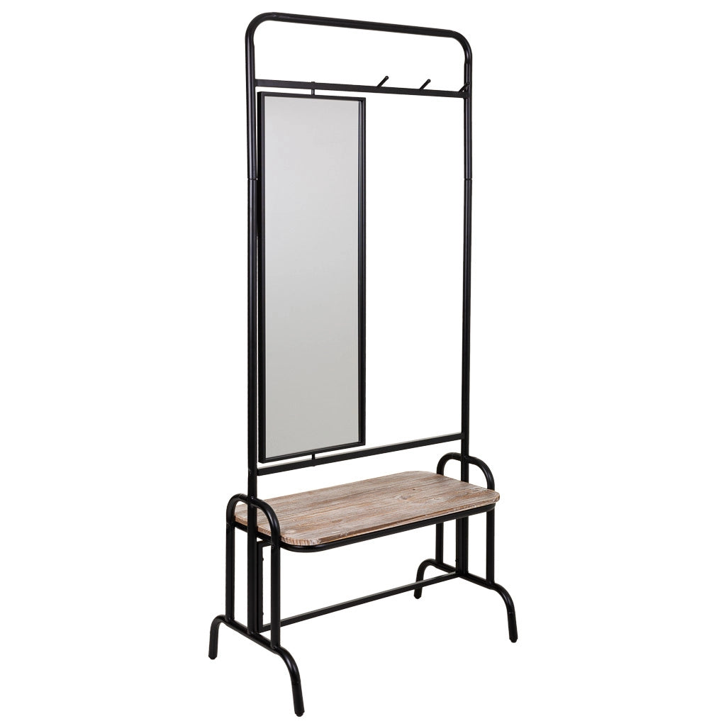 Mobile da ingresso con Sgabello e specchio in metallo e legno grigio 77x45x181,5h