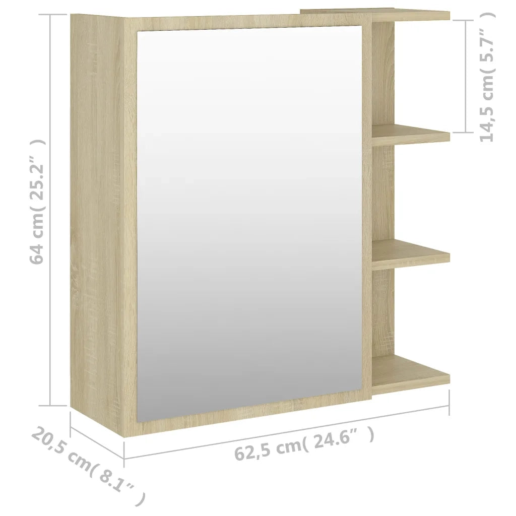 Mobile Bagno | Armadio da bagno con Specchio Rovere Sonoma 62,5x20,5x64Multistrato