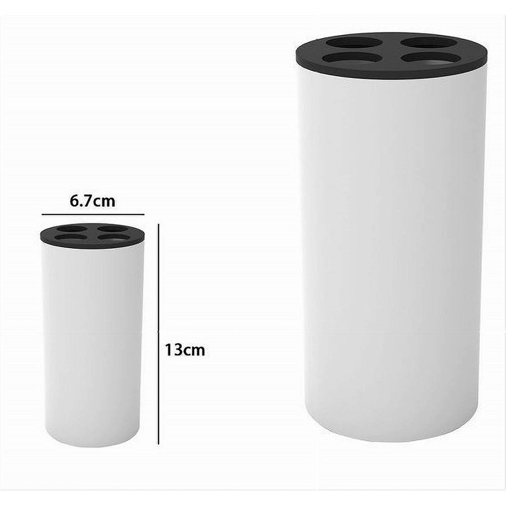 Trade Shop - Bicchiere Porta Spazzolini 4 Fori Bianco Nero In Plastica Accessorio Bagno 69773 -