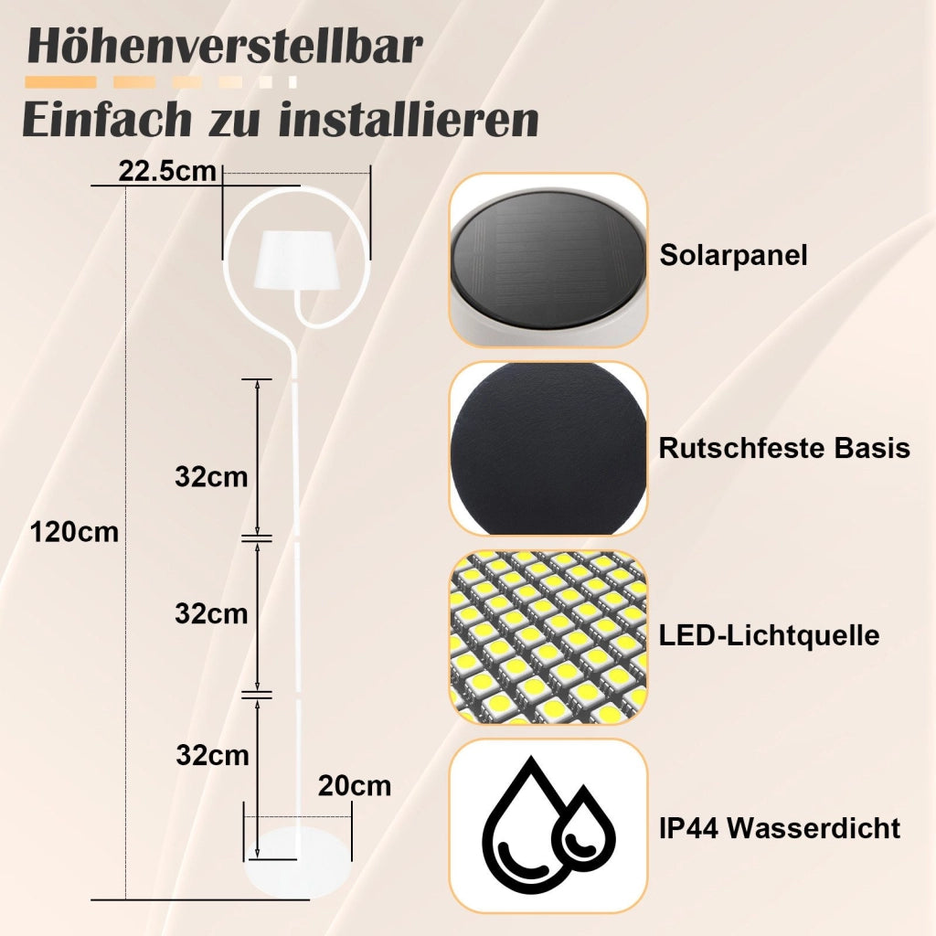 ZMH Lampada da terra LED solare da esterno senza fili dimmerabile touch 120cm per soggiorno