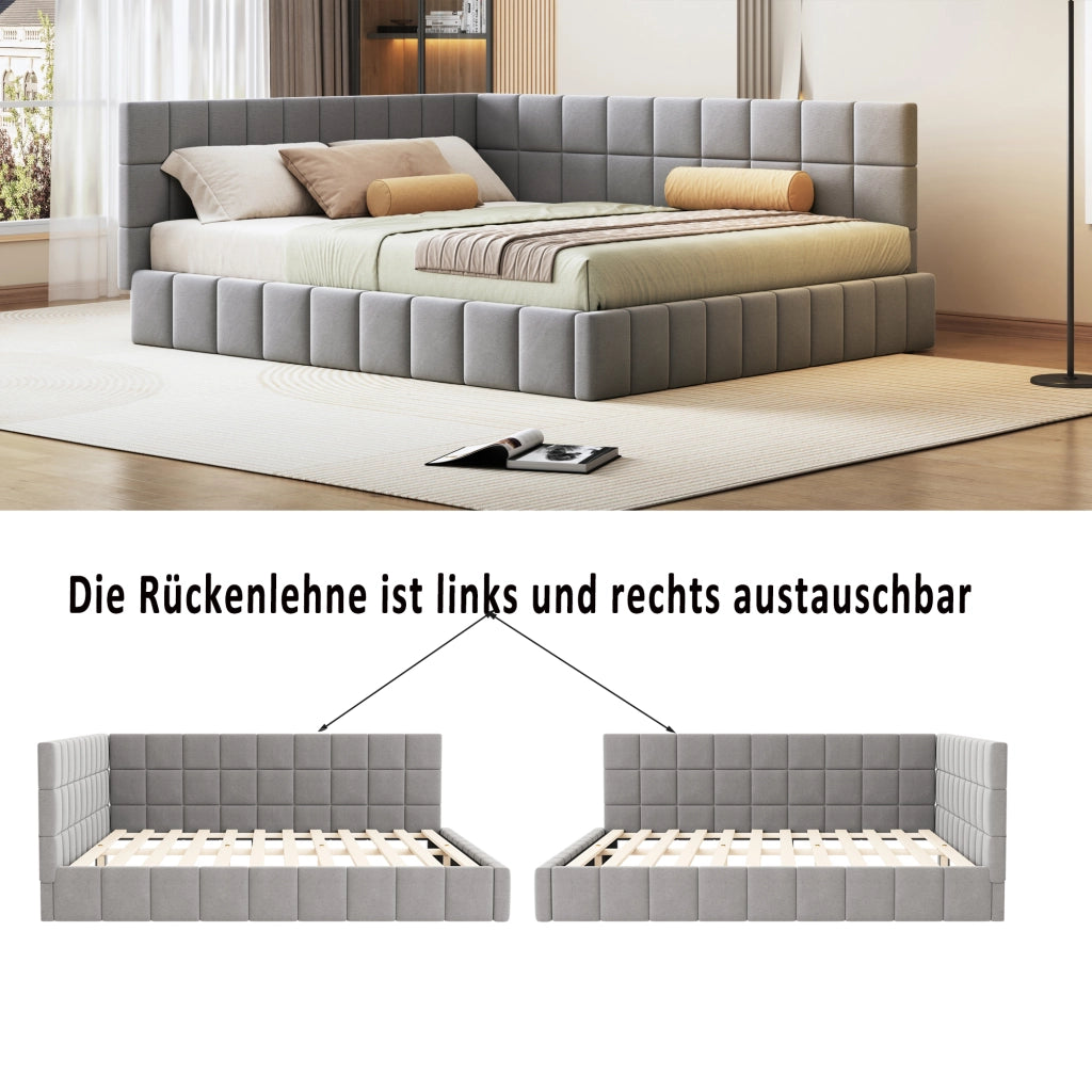 Divano letto imbottito in velluto con schienale e braccioli; grigio; 160x200 cm; senza materasso