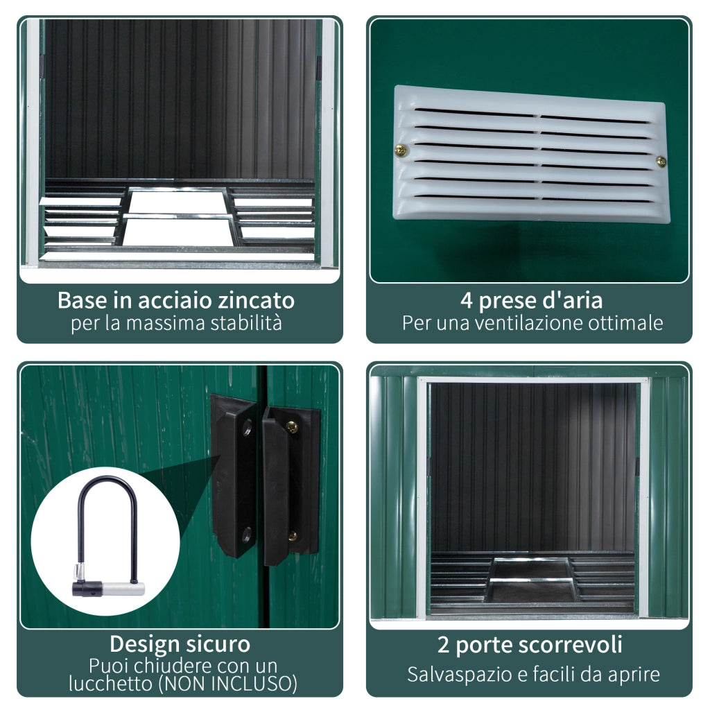 EasyComfort Casetta da Giardino con 2 Porte Scorrevoli e 4 Prese d'Aria in Acciaio, 340x386x200cm, Verde