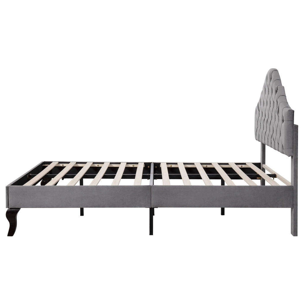 OKWISH Letto Imbottito 140×200 cm, Letto Matrimoniale con Testiera Regolabile e Rete a Doghe, senza Materasso, in Velluto, Grigio