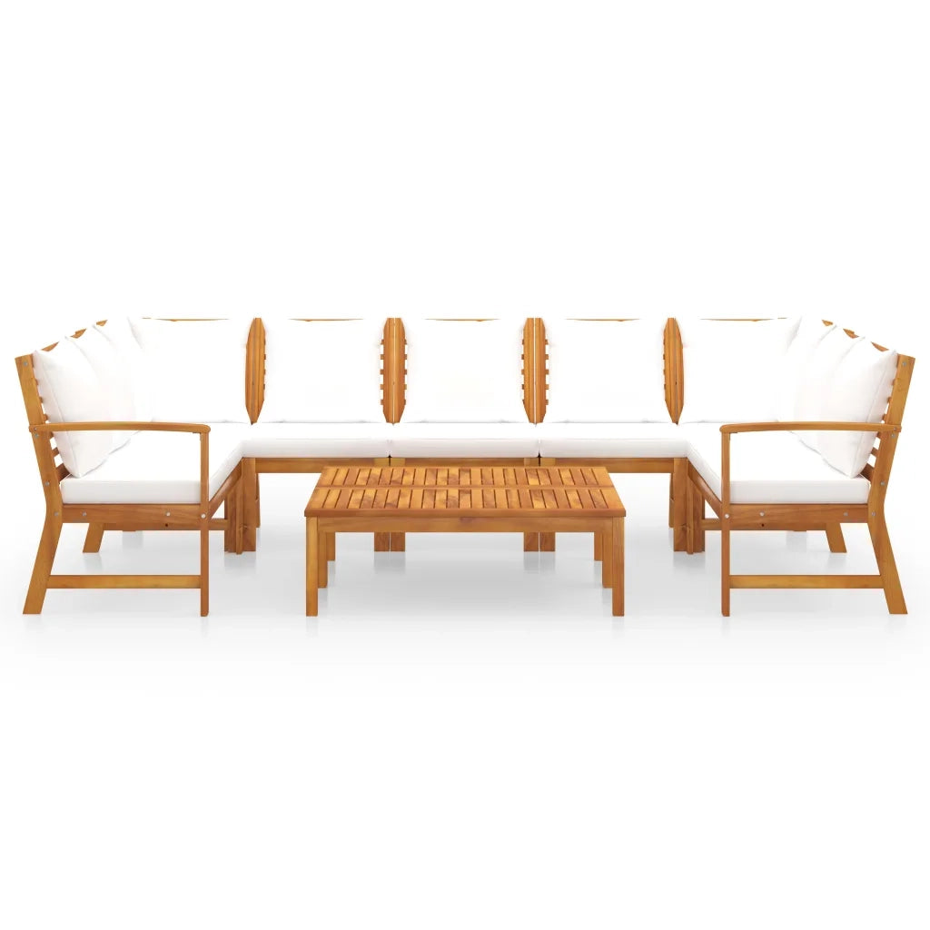 Set Divani da Giardino 9 pz con Cuscini Crema in Legno Acacia cod mxl 39774