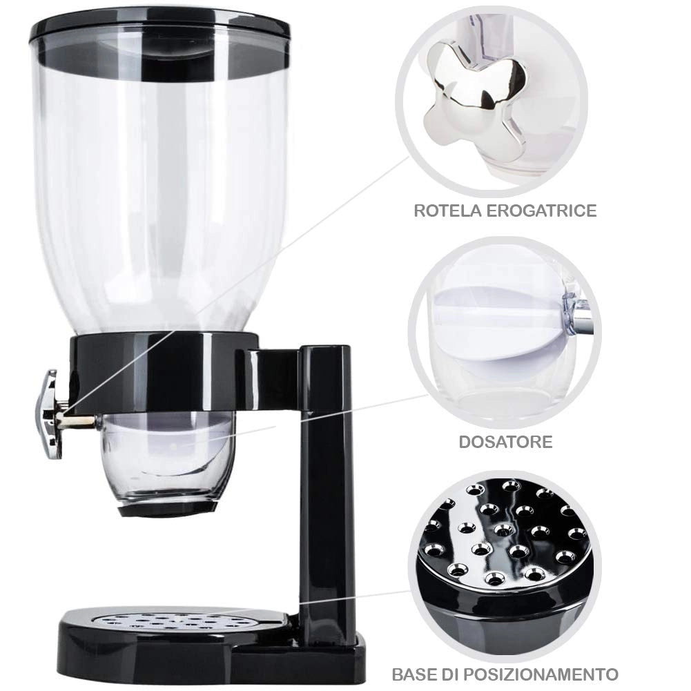 Dispenser Cereali Singolo Contenitore Dosatore Distributore Storage Pasta Nero