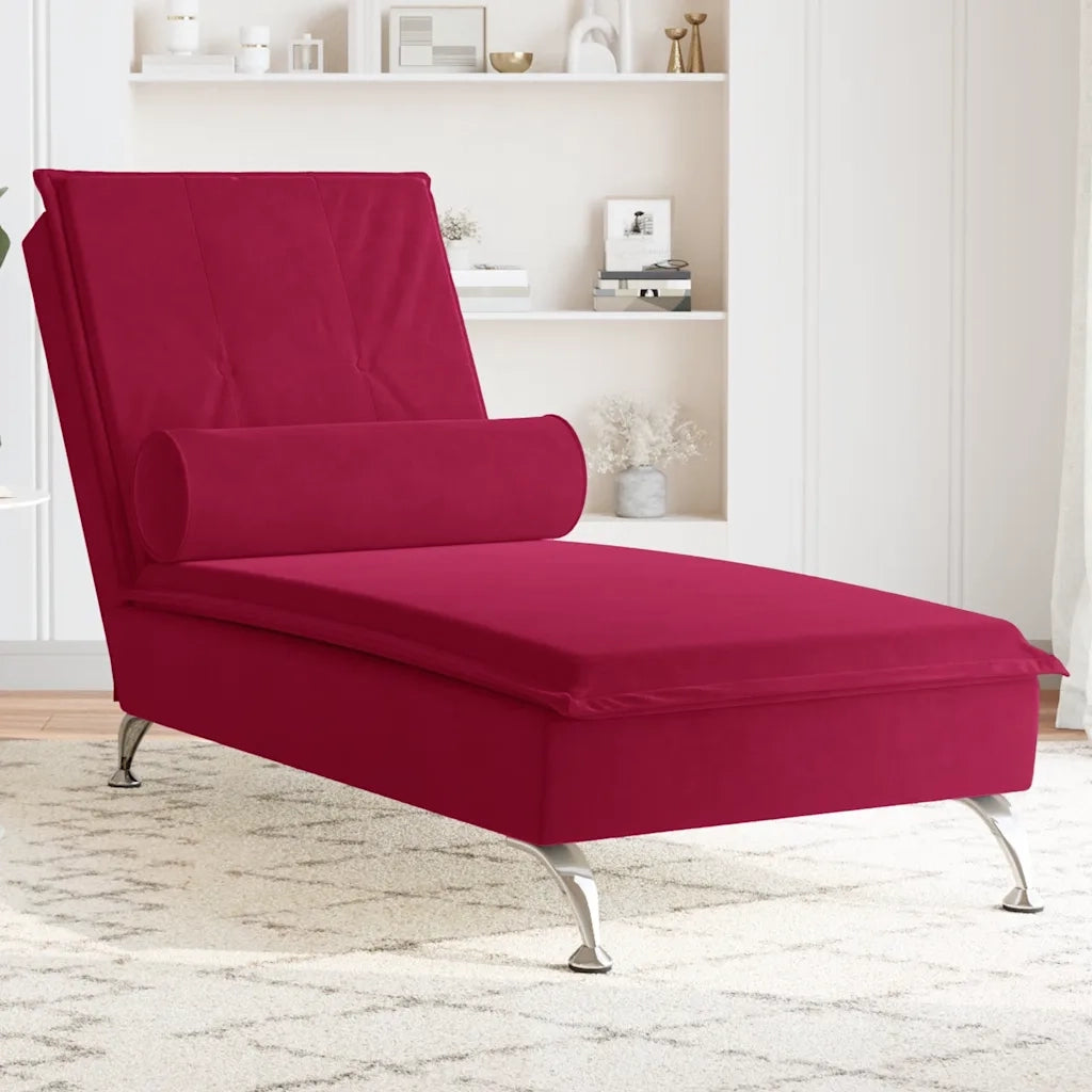 Chaise Longue Massaggi con Cuscino a Rullo Rosso Vino Velluto CFW7915513