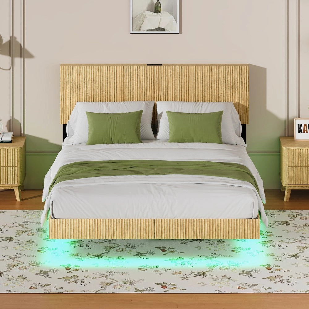 Letto con LED e testiera ¨C Minimal ¨C Metallo 140x200 cm, colore beige