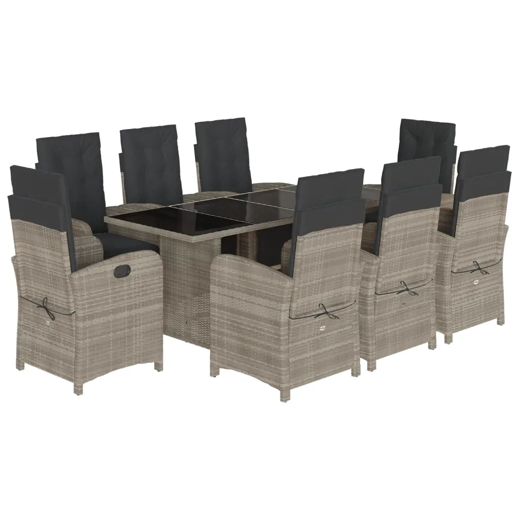 Set Pranzo da Giardino 9pz con Cuscini Grigio Chiaro Polyrattan
