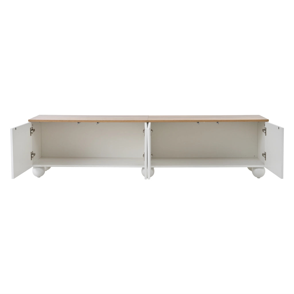 Mobile TV Lowboard ¨C MINIMAL ¨C Bianco/Legno, 4 Ante, 6 Piedi in Metallo, 180x40x45 cm