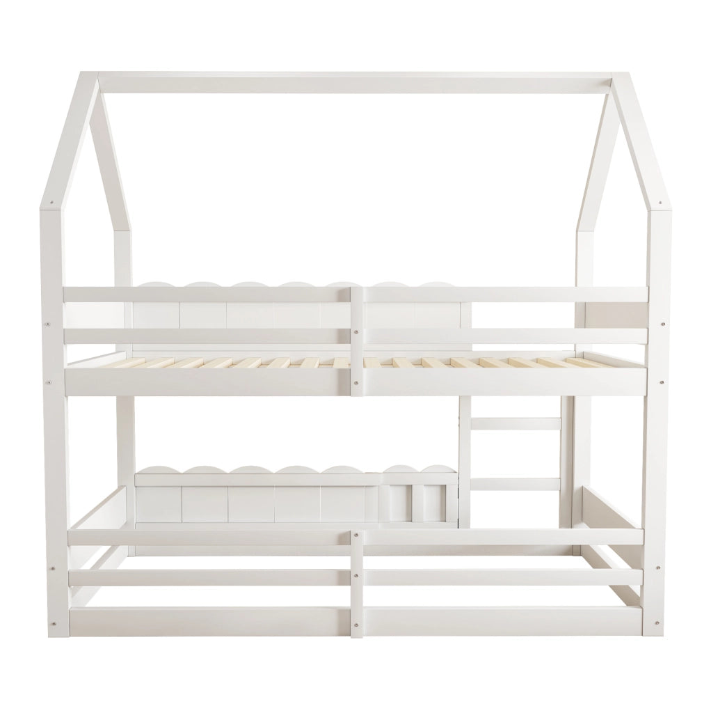 Letto a castello per bambini a forma di casetta 90 x 200 cm con sponde; bianco