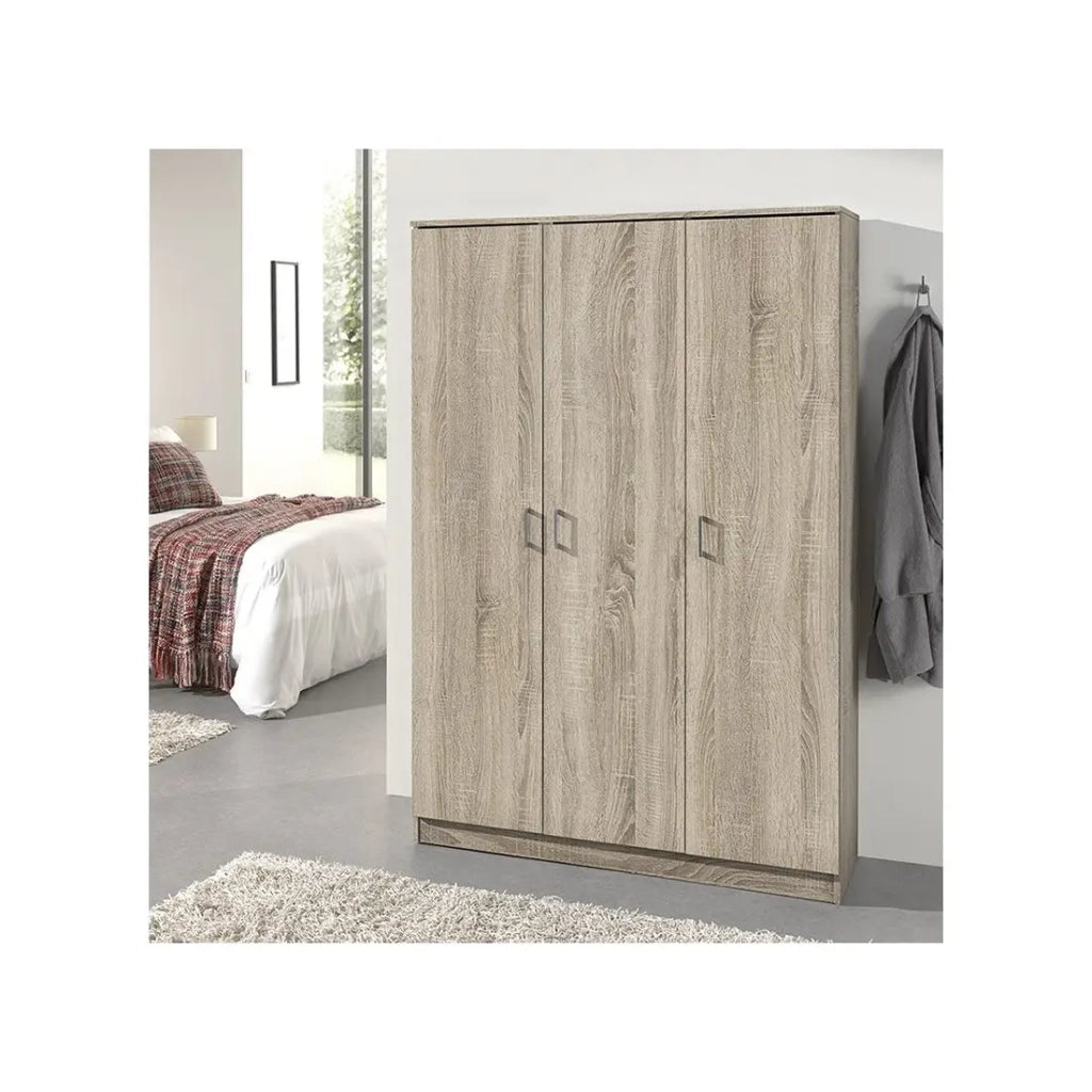 Armadio REY – 3 porte – Rovere chiaro – 5 ripiani – Stile scandinavo