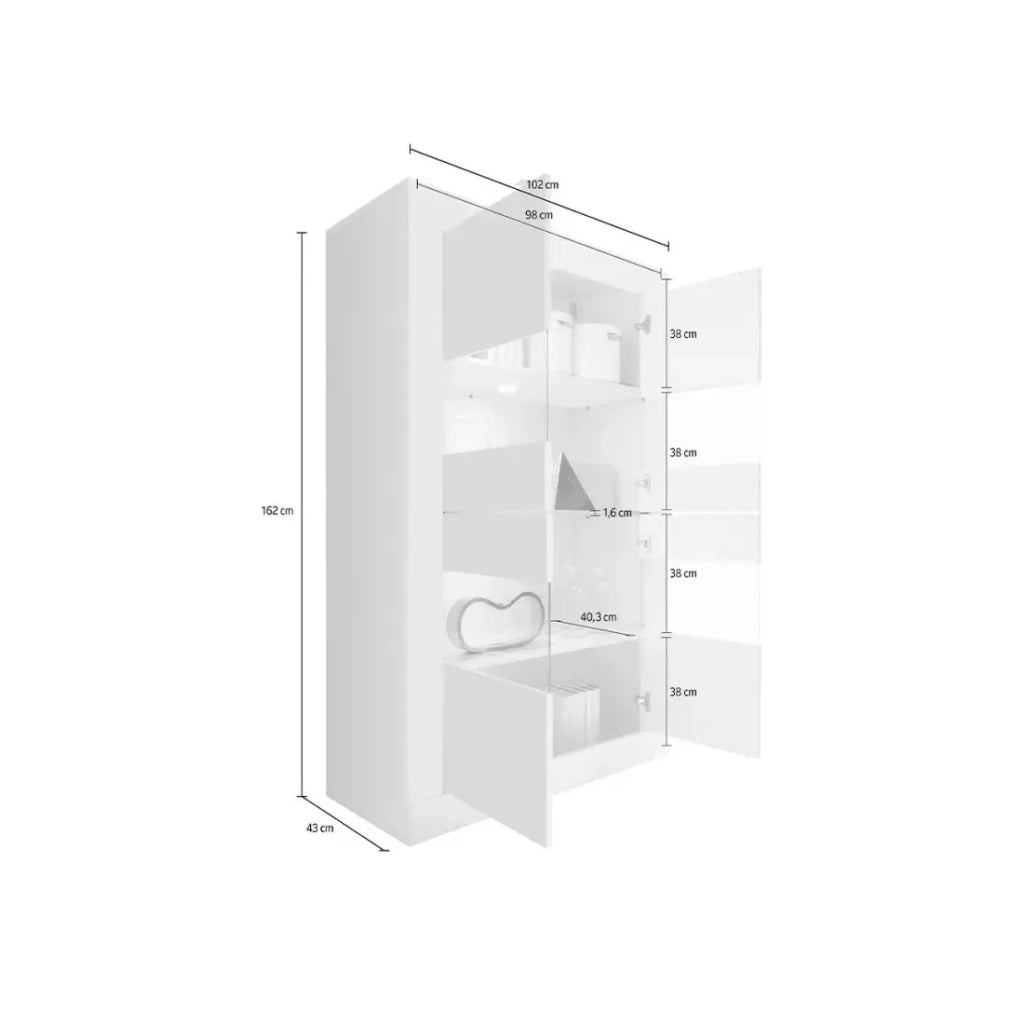 Vetrina 4 porte in vetro senza illuminazione, collezione ISORA, colore bianco lucido lacato