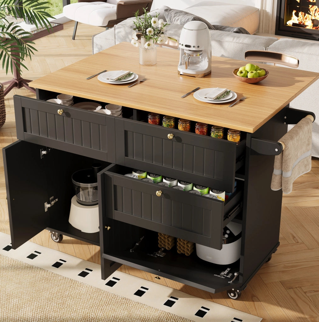 Isola da cucina 133x70x88 cm nera con contenitore modulare e ruote