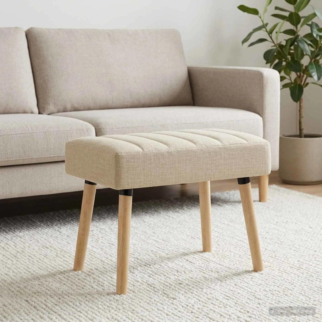 Panchina trapuntata a canale Crema 60 x 40 x 45 cm Tessuto 42038466