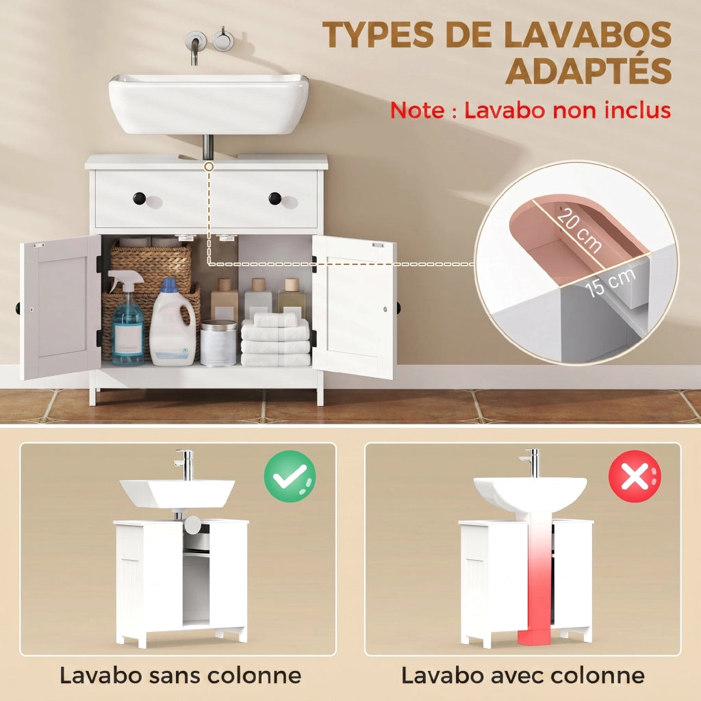 Mobile sottolavabo moderno su piedi con cassetto e 2 ante soft-close, 60x30x60 cm, bianco