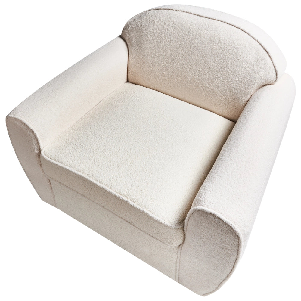 Poltrona Moderna da Soggiorno con Rivestimento in Tessuto Bouclé Beige Chiaro Schienale Imbottito e Cuscino Spesso