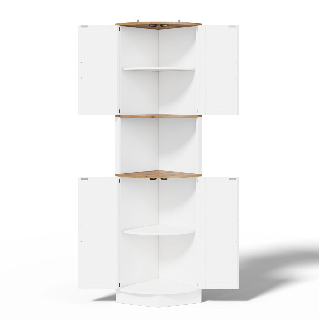 Mobile angolare 39.5x39.5x180 cm con 5 vani; stile vintage in MDF bianco
