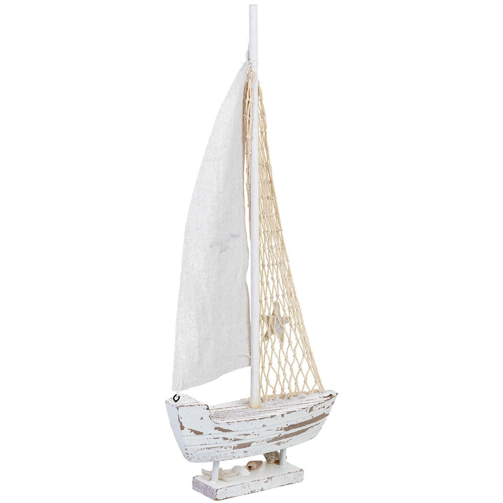 Figura decorativa a forma di barca in legno bianco, 21x5x46h cm