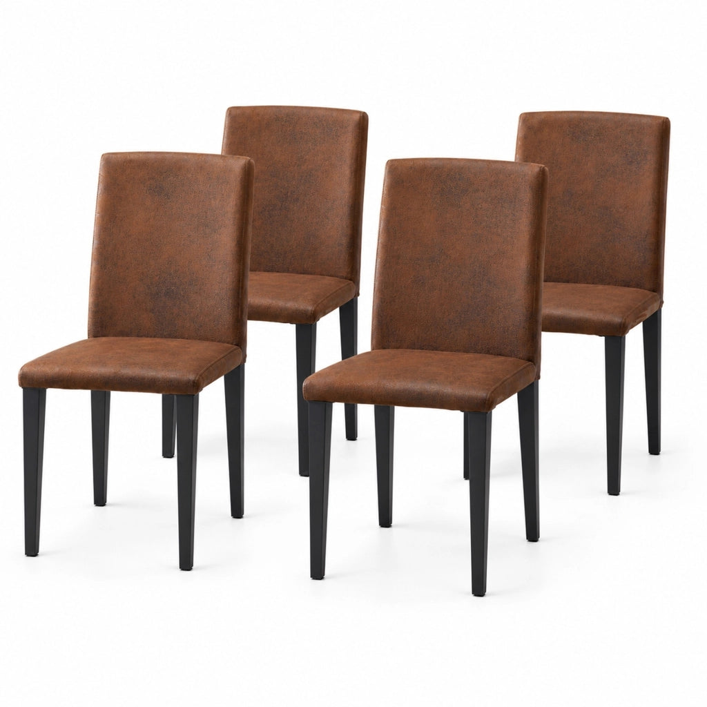 Set di 4 sedie da pranzo in tessuto marrone e metallo nero