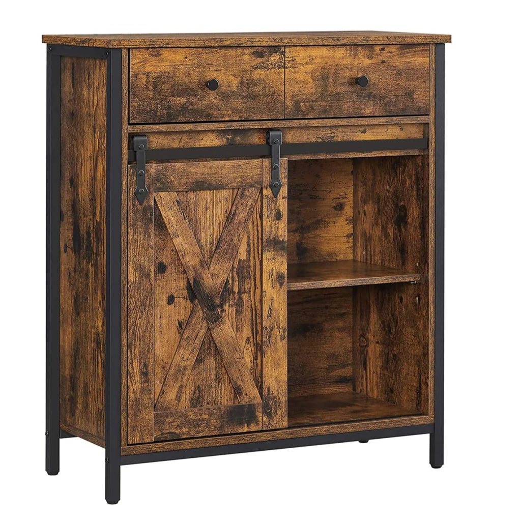 Mobile contenitore/credenza 70 x 30 x 80 cm credenza/cassettiera da cucina con anta scorrevole stile fienile marrone industriale 12_0006443