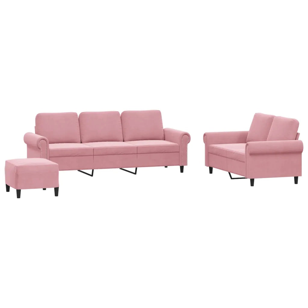 vidaXL Set di Divani 3 pz con Cuscini rosa in Velluto