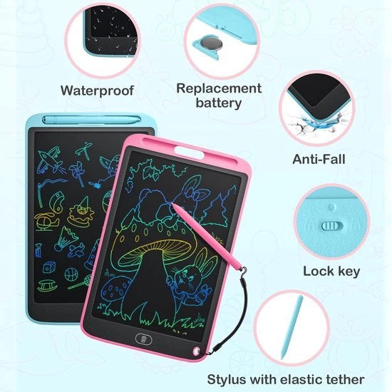 Due scherm LCD, 10 pollici, schermo a colori, foglio di scrittura, lavabile elettronico, tabellone digitale, giocattolo educativo, regalo per bambini, adulti, ragazze e ragazzi, blu/rose.