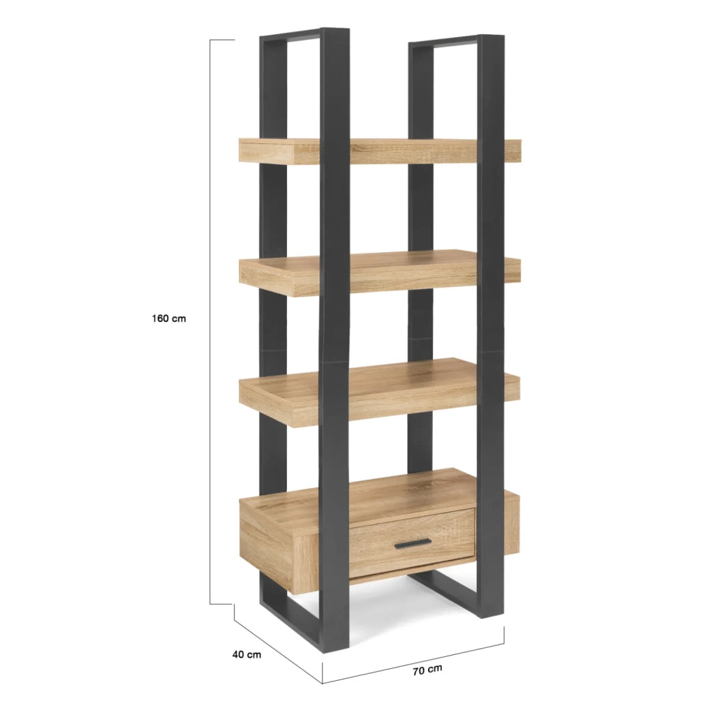 IDMarket - PHOENIX scaffale a 4 livelli in legno e nero con cassetto