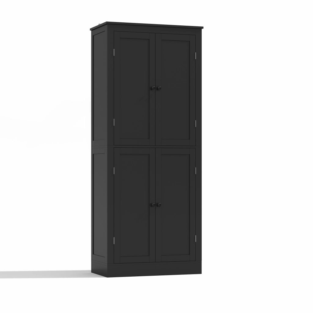 Credenza Alta da Cucina con 2 Ante; 1 Cassetto Interno e Ripiani; per Cucina e Sala da Pranzo; in MDF; 75 x 40 x 182 cm; Nero