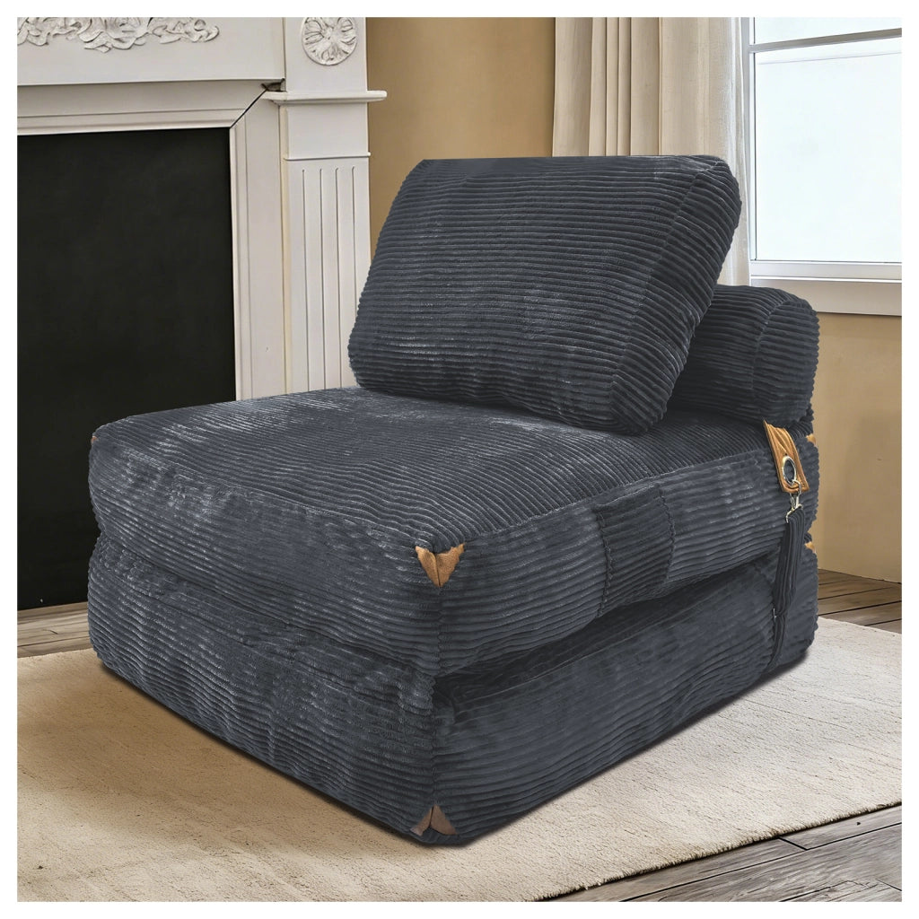 Divano letto monoposto pieghevole in flanella grigio con design compatto per piccoli spazi e relax quotidiano