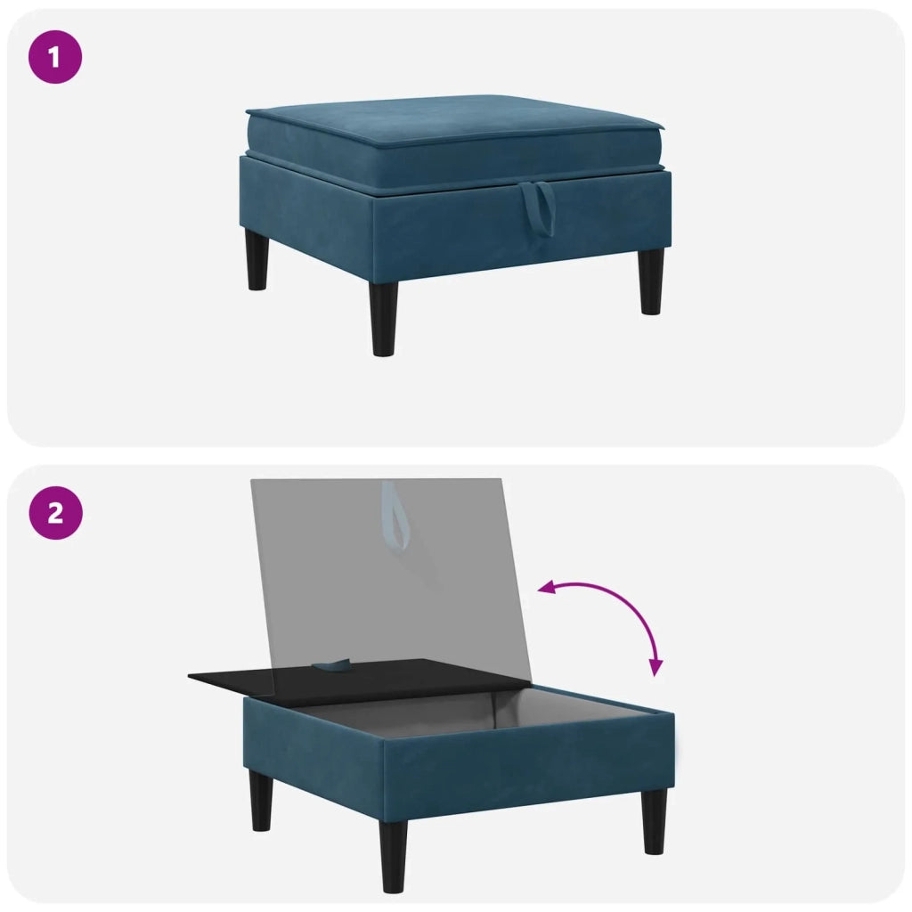 Pouf con Storage Blu Velluto 42027141