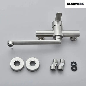 MAX | rubinetto miscelatore catering rubinetto a parete argento |professionale da cucina in acciaio inox lungo e piatto| ristorante bocca dritta