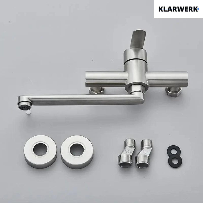 MAX | rubinetto miscelatore catering rubinetto a parete argento |professionale da cucina in acciaio inox lungo e piatto| ristorante bocca dritta