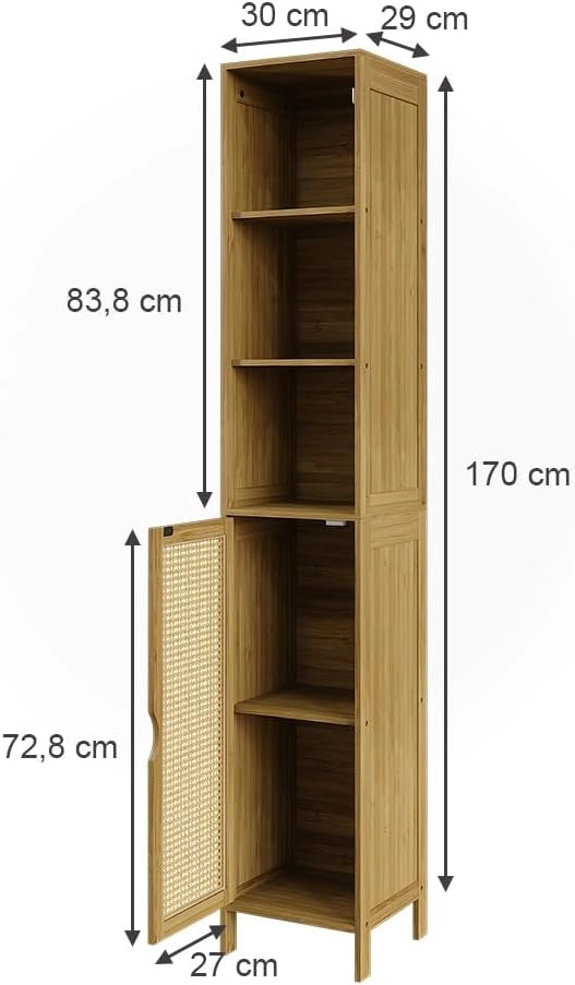 Mobile da bagno Liora, Bambù, 30 x 170 cm, per la conservazione di articoli da bagno e asciugamani