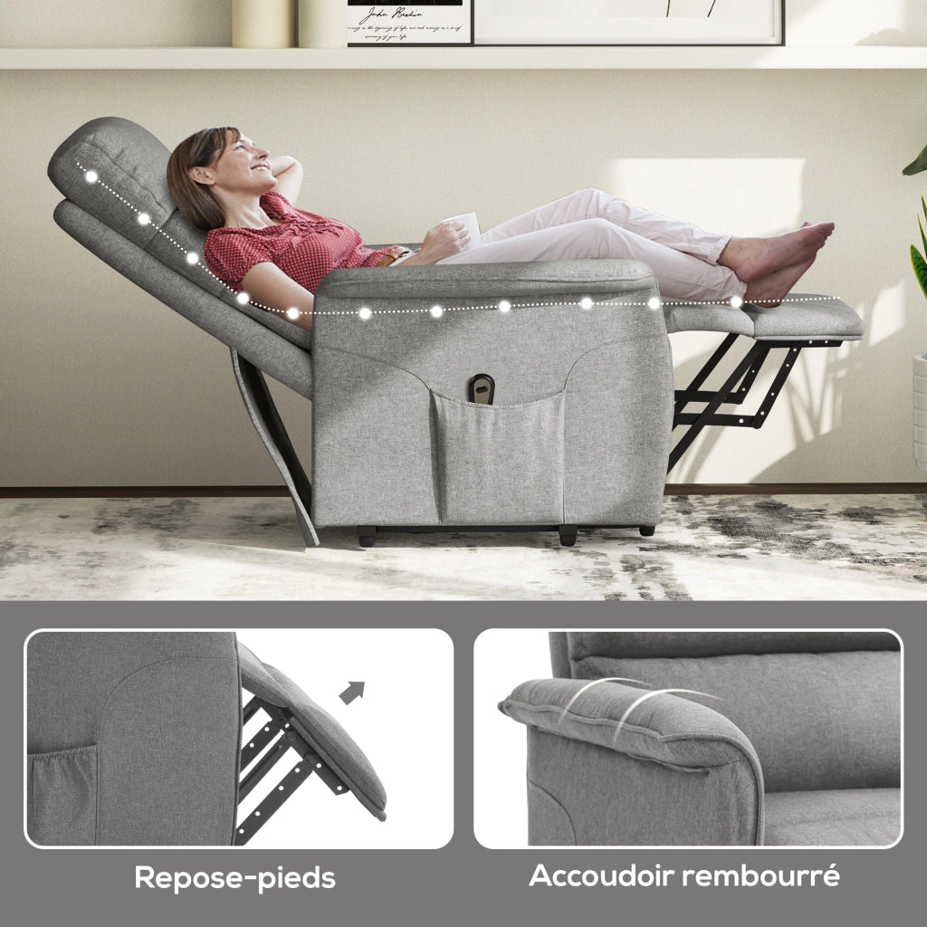 Poltrona elettrica reclinabile con poggiapiedi e telecomando grigio ¨C zephmum ¨C tessuto