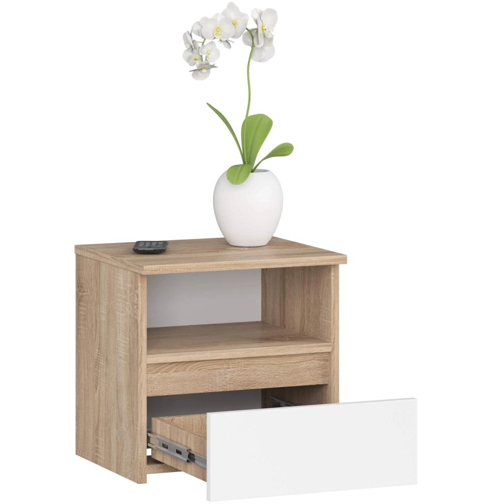 Comodino AKORD CL1 Sonoma Quercia 40 cm 1 cassetto inserto frontale Bianco 40x35x40 cm
