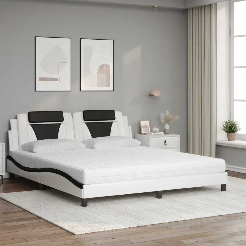 Letto Viana con Materasso Bianco e Nero 180x200cm Similpelle 3208816