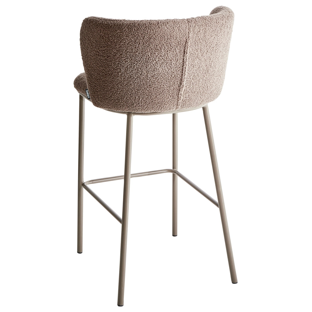 Set di 2 sedie da bar moderne in bouclé marrone Schienale curvo Gambe nere Sala da pranzo moderna Cucina