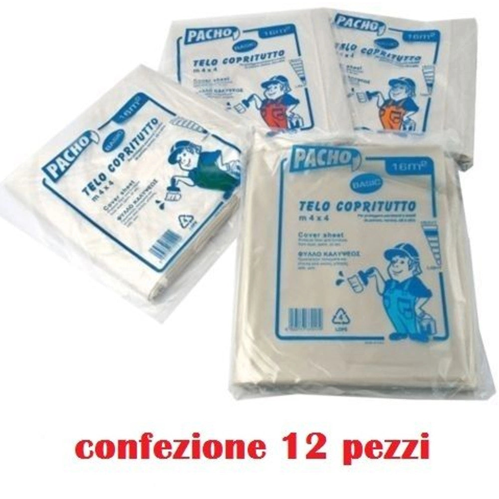 Trade Shop - Set 12 Telo Copritutto Multiuso Protegge Pavimenti Mobili Auto Sedie 4x4m -