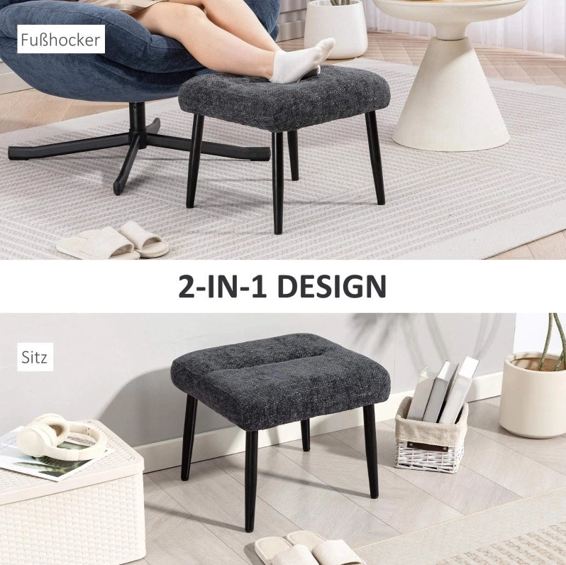 Sgabello imbottito in tessuto chenille grigio scuro